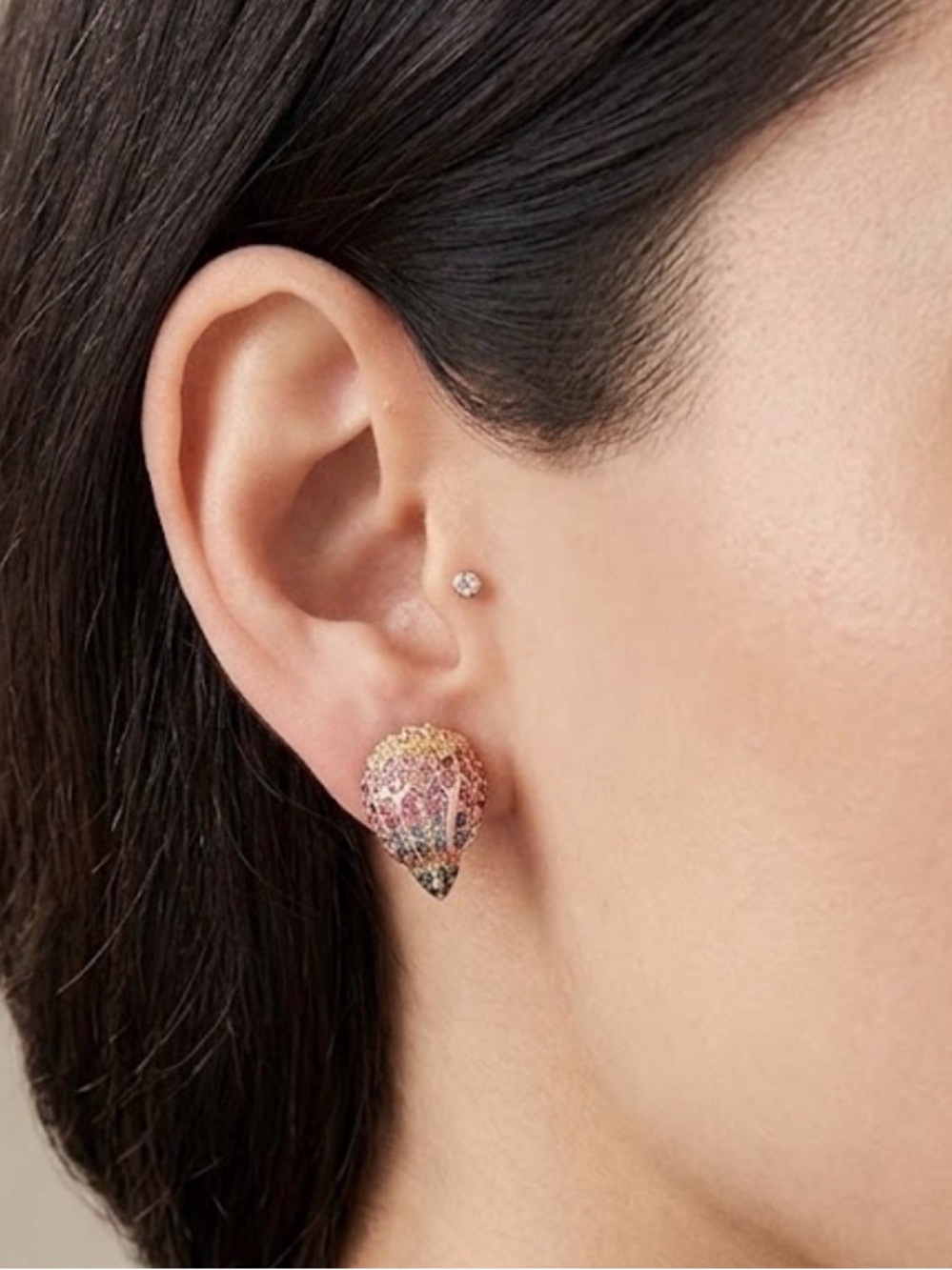 NWT KURT GEIGER LONDON Rainbow Pave Gold Tone Stud Earrings W/ Dust Bag